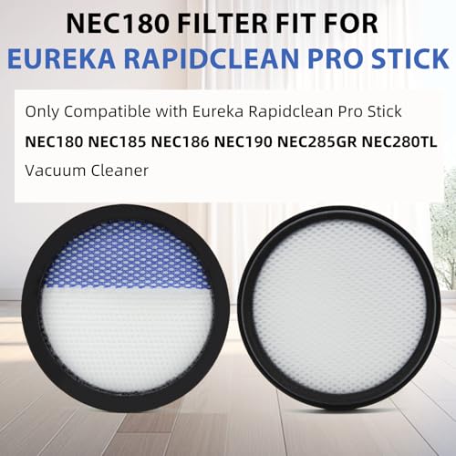 4 Pack Washable Replacement Filter Compatible with Eureka RapidClean Pro Cordless Stick NEC180, NEC285GR, NEC185, NEC186, NEC190, NEC280TL Vacuum Cleaner