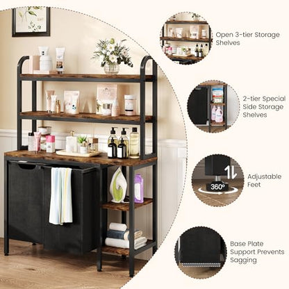 3-Tier Shelves Laundry Basket Hamper, 2 Section Laundry Sorter with Pull-Out Removable Bags, Laundry Hamper Storage Organizer for Closet, Bathroom, Bedroom