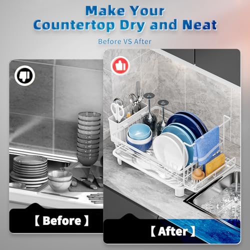 Dish Drying Rack, Stainless Steel-Dish Rack, (white 2 with Sponge Rack) - color: White 2