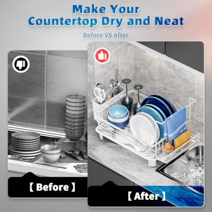 Dish Drying Rack, Stainless Steel-Dish Rack, (white 2 with Sponge Rack) - color: White 2