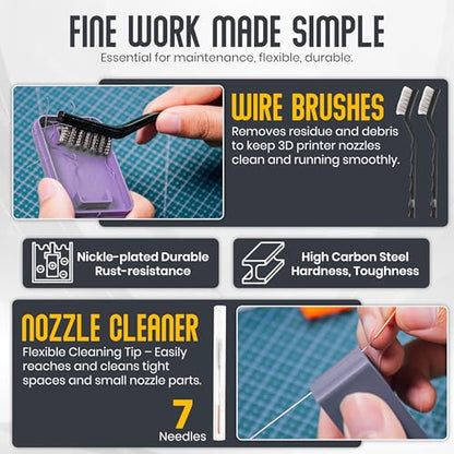 64 Pcs 3D Printer Tools Kit - 3D Printing Accessories with Nozzle Cleaning Needle Set - Scraper - Micro Cutter - Deburring Tool - Knife Set - Flat File and Brushes - Portable Storage Tool Bag Case - color: 64PCS