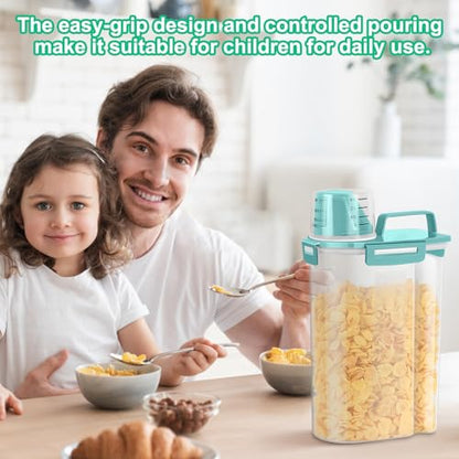 TBMax Rice Container Cereal Storage Container 2 Pack 5 Lbs, Kitchen Pantry Dry Food Storage Holder with Easy-Pouring Spout & Handy Cup, Small Pet Dog Cat Food Dispenser for Daily Feeding -Cyan - color: Cyan 3+3Qt