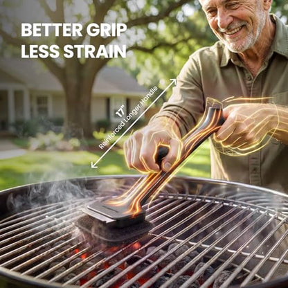 ThermoMaven BBQ Grill Brush Bristle Free - 17" Safe Steam Grill Cleaner Brush with Scraper and 5 Brush Heads for Porcelain/Gas/Charcoal Grill Outdoor Grill Barbecue Cleaner - size: Black 5pcs-Medium