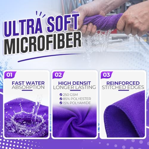 Nuenen Car Microfiber Clean Cloths, Purple, 12 x 12 Inch, 60 Pcs - color: Purple, size: 12 x 12 inches
