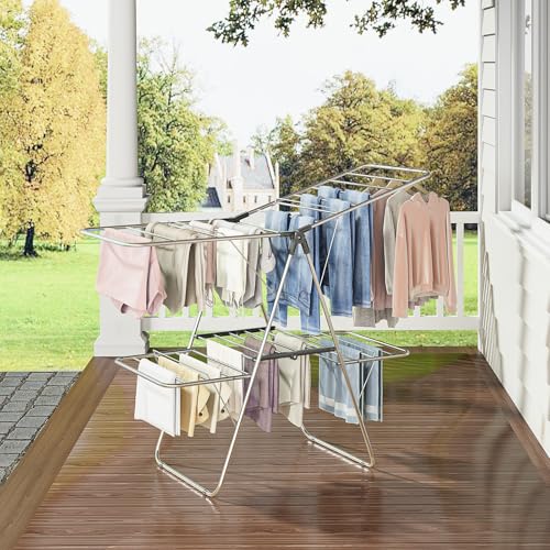APEXCHASER Large Stainless Steel Clothes Drying Rack, Generous Drying Area - color: Matte Black, size: 4 Wings