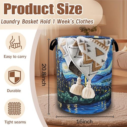 Starry Night Laundry Basket,Waterproof Foldable Laundry Hamper,Dirty Clothes Basket, Linen Bin Storage Organizer Collection 16" x 20.8" - color: Starry Night