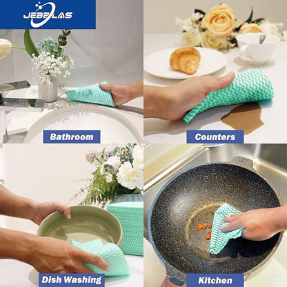 JEBBLAS Handi Wipes Reusable Cloths Dry Cleaning Cloths Dish Towel Kitchen Towel Handy Cleaning Wipes,Pack of 50, Green - color: Green
