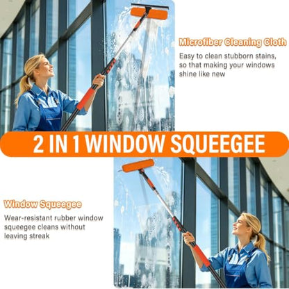 26FT Telescoping Window Squeegee Kit with Extension Pole - size: 20FT