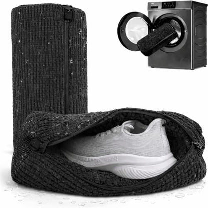 Shoe Washing Machine Bag 2 Pack for Washer & Dryer – Thick Padded Sneaker Laundry Bags with Mesh Panels & Zipper, Protective Shoe Washer Bag for Running & Gym Shoes (Black) - color: Black