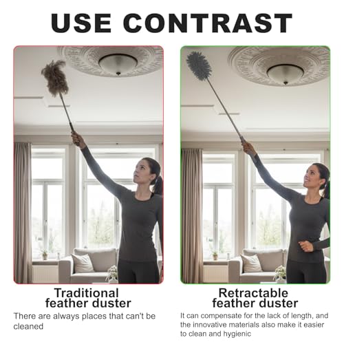 Microfiber Feather Duster with 29 in Telescoping Pole and Bendable Head for Ceiling Fans, Ceilings, Blinds, Furniture and Cars, Gray - color: Gray