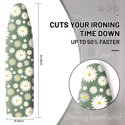 Extra Thick Ironing Board Cover and Pad, 15x54 Ironing Board Cover, Resist Scorching and Staining,Elastic Edges,Sage Green White Daisy Spring Flowers - color: Daisy Green