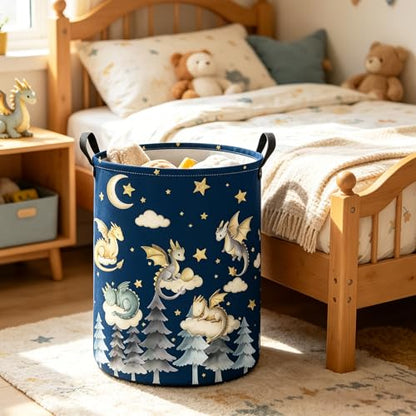 Round Dragon Print Waterproof Foldable Household Laundry Hamper - color: Round Cute Dragon
