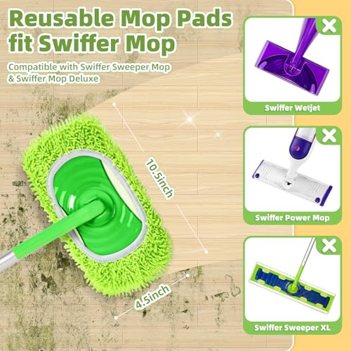 Reusable Microfiber Mop Pads for Swiffer, Thicken Chenille Mop Refills - color: Chenille - Yellow Green, size: 4 Pack