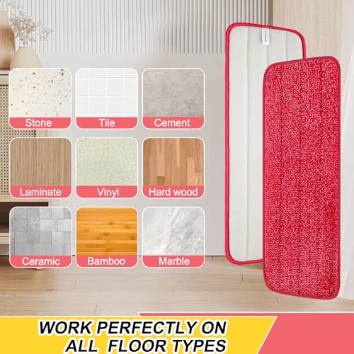 16.5 Inch Reusable Mop Pads Microfiber Spray Mop Replacement Heads for Wet/Dry Mops Compatible with Bona Floor Care System (6 Pack) - color: Red