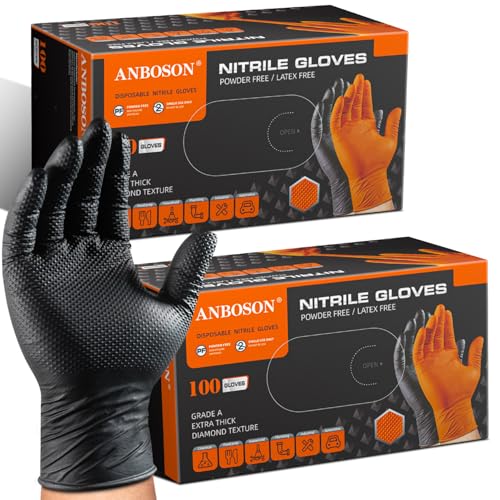 ANBOSON 10 Mil Heavy Duty Mechanic Nitrile Gloves, XLarge Black 200 Count - color: Black-200, size: X-Large