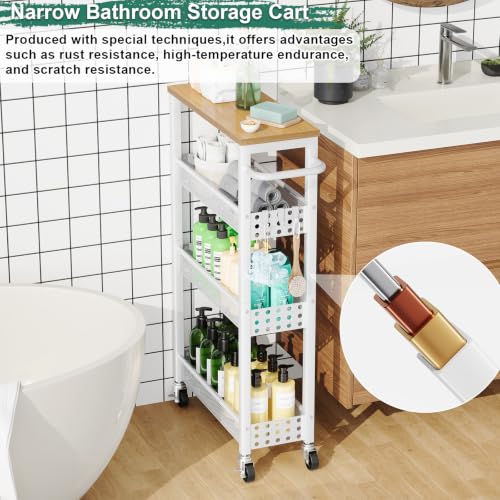 Laundry Room Slim Rolling Cart with Wheels for Between Washer and Dryer Gap - color: Light White, size: 7.1″ Wide