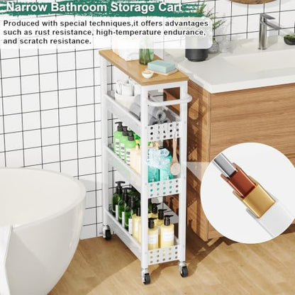 Laundry Room Slim Rolling Cart with Wheels for Between Washer and Dryer Gap - color: Light White, size: 7.1″ Wide