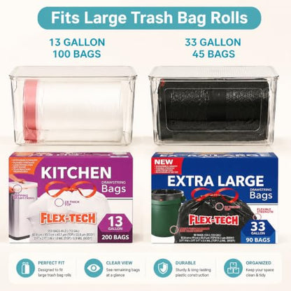 4PCS Home Organization Storage Set, 2 Front Access Clear Storage Bins & 2 Airtight Containers, Stackable for Snacks, Trash Bags, Coffee Pods, Seasonings, Cleaning Supplies, Pantry Under Sink - size: plastic lid