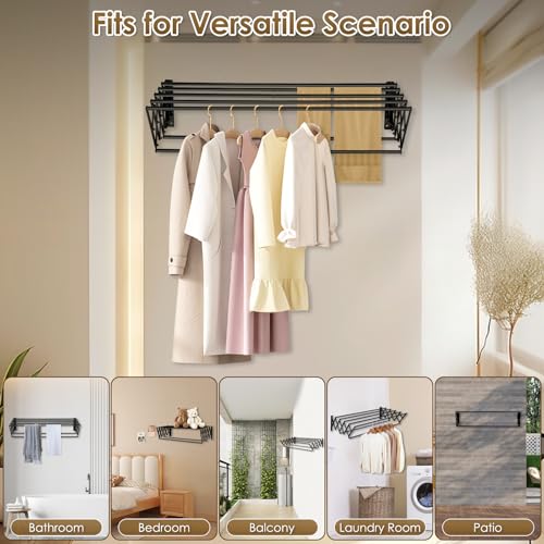 XL-31.5" Wall Clothes Drying Rack, Retractable Mounted Rack Black - color: Black