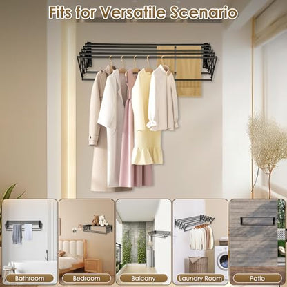 XL-31.5" Wall Clothes Drying Rack, Retractable Mounted Rack Black - color: Black