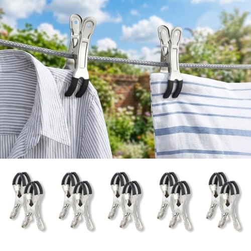Beach Towel Clips for Beach Chairs | 10 Pcs Large Heavy Duty Metal Clothespins | Strong Grip Beach Towel Clip Multi-Purpose for Outdoor Clothesline Beach Pool Chairs Tablecloths Laundry (Black) - color: Black