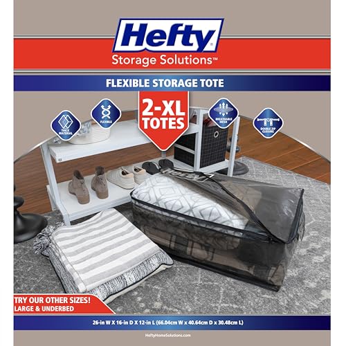 Hefty Storage Bags Extra Large Double Zipper Backpack, Heavy Duty Water Resistant Moving Totes with Shoulder Straps, Foldable Reusable Packing Organizers, 6 Pack (X-Large Black) - size: 22 Gal - Standard - 6 Pack