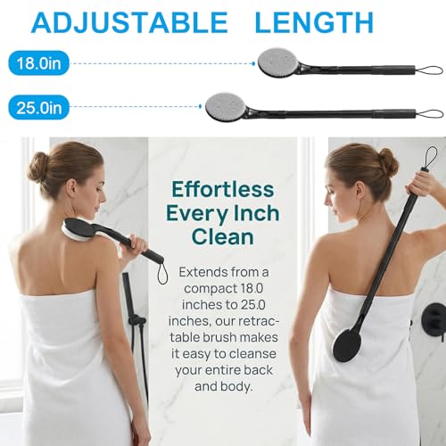 Gobiteli Back Scrubber for Shower,25" Long Handle Shower Brush for Body Exfoliator and Deep Clean,Back Washer for Shower for Men,Women and Elderly