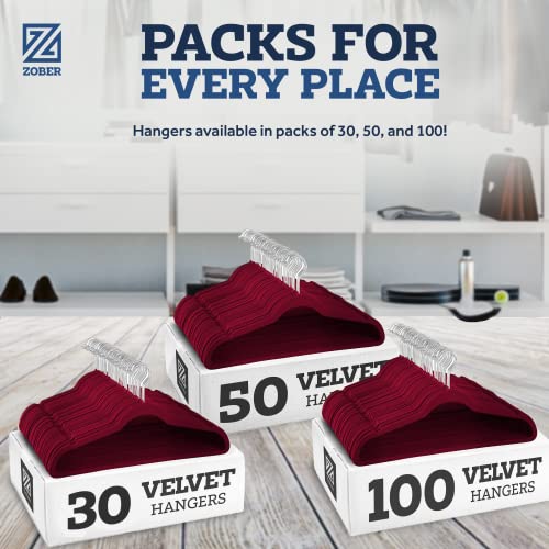 Zober Burgundy Velvet Hangers 50 Pack, Slim Non Slip Clothes Hangers - color: Burgundy, size: 50 Pack