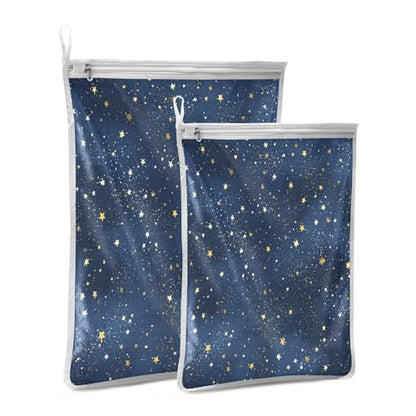 Mesh Laundry Bags Lingerie Bags for Washing Delicates 2 PCS Wash Bag with Zipper Small and Medium Washable Blue Stars - color: Blue Stars