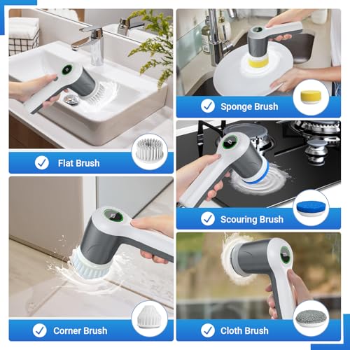 PUFTEM Electric Spin Scrubber, Cordless Shower Scrubber, Gray - color: Gray
