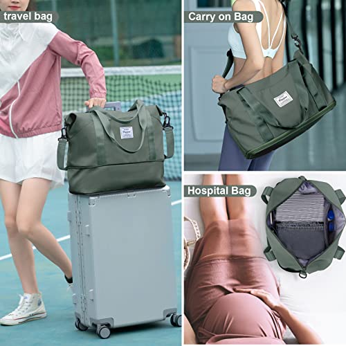Travel Duffel Bag,Sports Tote Gym For Spirit Airlines Personal Item Bag 18x14x8 Foldable,Carry on Shoulder Expandable Weekender Overnight for Women,Green - color: A6-Green
