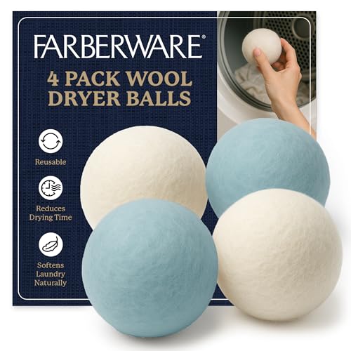 Farberware Wool Dryer Balls, 4-Pack, Reusable - color: White/Blue