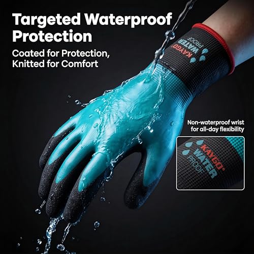 KAYGO Waterproof Work Gloves, Non-Slip Double Latex Coated, KG150 - color: Blue, size: X-Large