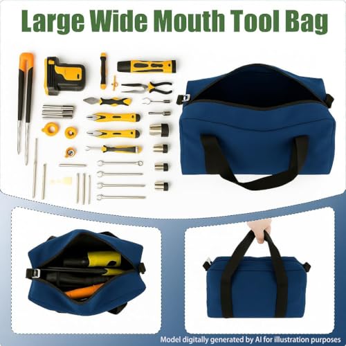 Small Tool Bag, Close Top Wide Mouth Tool Organizer Bag, Large Tool Bags - color: Royal Blue, size: 14 Inch