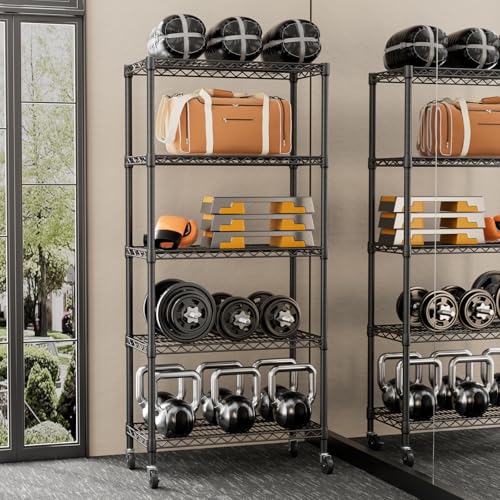 SINGAYE 5 Shelves Storage Wire Shelf Closet Metal Shelving Pantry Wheels - color: Black, size: 5Tier/14"D X 30"W X 70"H