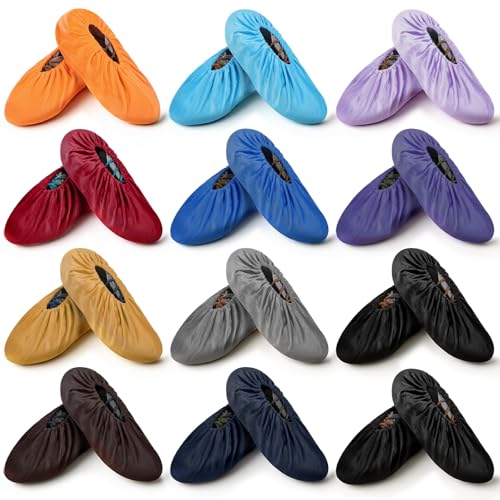 SHENLIU 12 Pairs Reusable Non Slip Cloth Shoe Covers 11 Colors