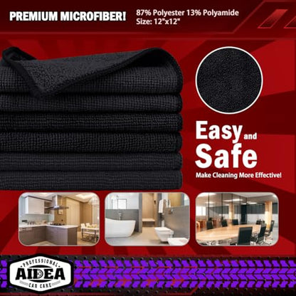 AIDEA Microfiber Cleaning Cloth Black 50PK, Cleaning Rags 12×12" - color: Black, size: 50PK