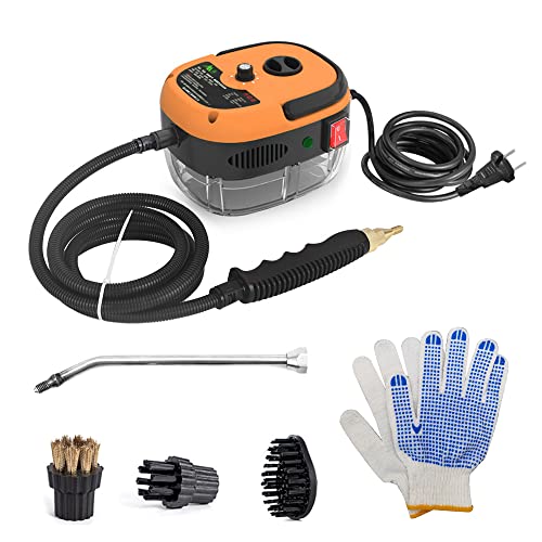 Portable Handheld Steam Cleaner High Temperature Pressurized Steam Cleaning Machine with Brush Heads and Gloves for Kitchen Furniture Bathroom Car - color: Orange