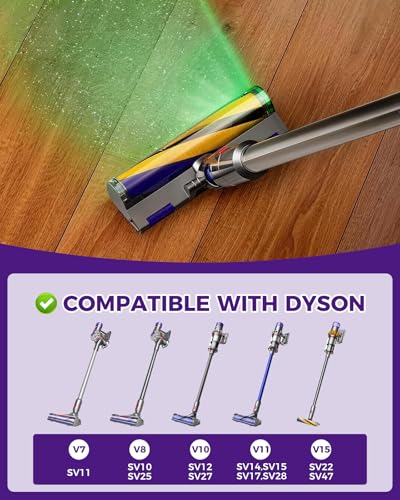 V15 Optic Soft Cleaner Head for Dyson V7 V8 V10 V11 V15 Detect Vacuum Replacement Parts, Upgrade Fluffy Roller Head with LED Green Light, Hardwood Floor Attachment Brush Accessories for Dy-Son | Head - color: Gray