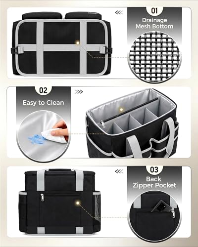 Ytonet Rolling Cleaning Caddy Bag with Apron, Cleaning Caddy with 4 Wheels - color: Black