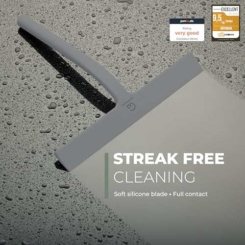 GÜTEWERK Silicone Shower Squeegee with 3-in-1 No-Drill Mount, Grey, 11'' - color: Gray, size: 11 Inches