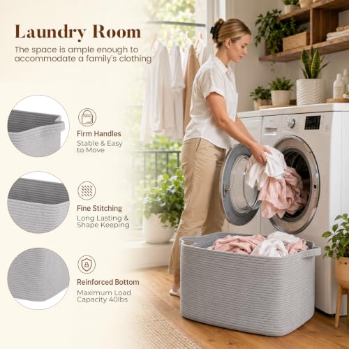 65L Large Woven Blanket Basket for Living Room, 19.7"x15.7"x11.8" - color: Light Grey, size: 19.7"x15.7"x11.8"