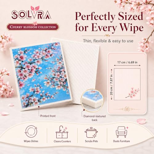 6 Pcs Cherry Blossom Swedish Dishcloths for Kitchen, German Cellulose - color: 6 Pcs- Cherry Blossom Print
