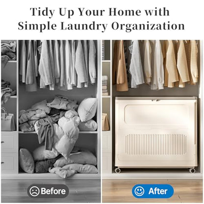 Extra Large Laundry Hamper with Lid Wheels 180L - color: Milky, size: 180L
