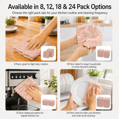 kimteny Microfiber Dish Cloths for Washing Dishes 18 Pack, Pink - color: Pink, size: 12 x 12 - 18 Pack