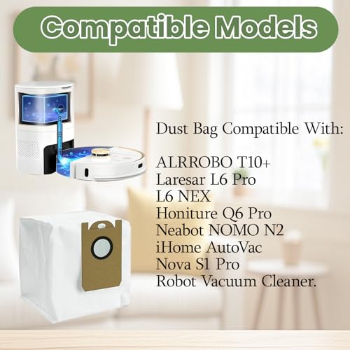 Robot Vacuum Dust Bags, Compatible with Laresar L6 Pro/L6 Nex, Honiture Q6 Pro, AIRROBO T10+, Neabot NOMO N2, iHome AutoVac Nova S1 Pro (8 Pack,)
