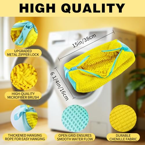 Sneaker Washing Bag Shoe Washing Machine Bag Laundry Shoe Bag for Washer and Dryer Chenille Microfiber 360 Deep Cleaning Shoe Cleaning Bag with Upgraded Durable Smooth Zipper (1pcs) - size: 1pcs