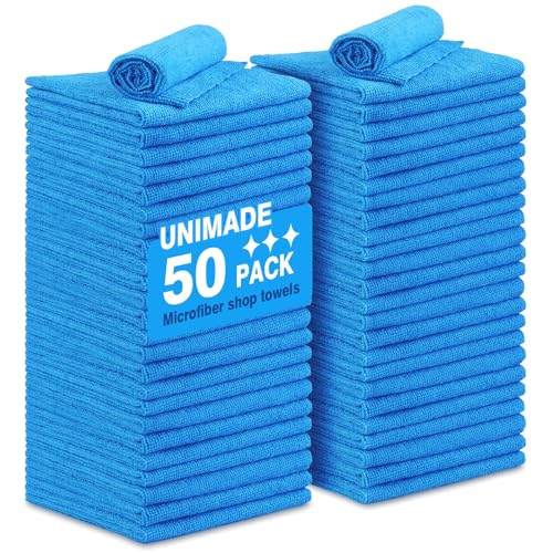 UNIMADE Shop Towels Rags, 50 Pack Reusable Microfiber Cleaning Cloth - color: Blue, size: 50PK
