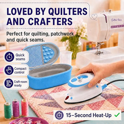 The Quilted Bear Premium Mini Steam Iron for Quilting and Travel, Blue - color: Blue, size: Premium Mini Iron Set