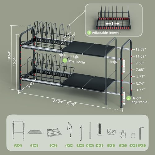 NETEL Expandable Under Sink Organizer，Pot and pan Organizer Under Cabinet - size: Multi-functional with 2 pot holders